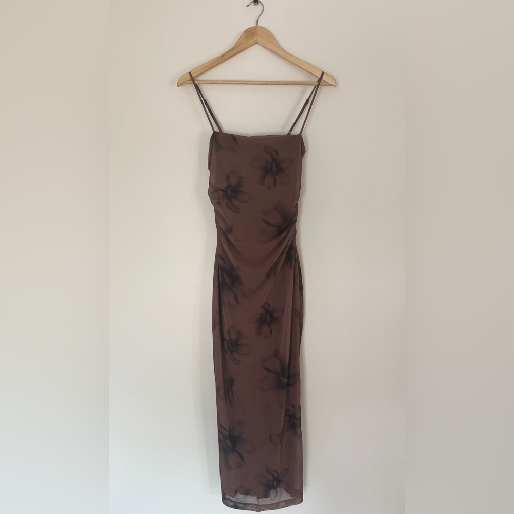 Dynamite Brown Floral Mesh Dress
